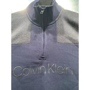 Calvin Klein LOGO Jersey Knit Mock Neck 1/4 Zip Sweat Shirt Navy/Gray MEDIUM